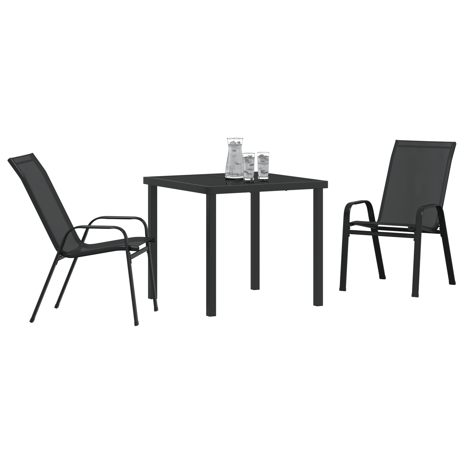 vidaXL 3-delige Tuinset textileen en staal zwart