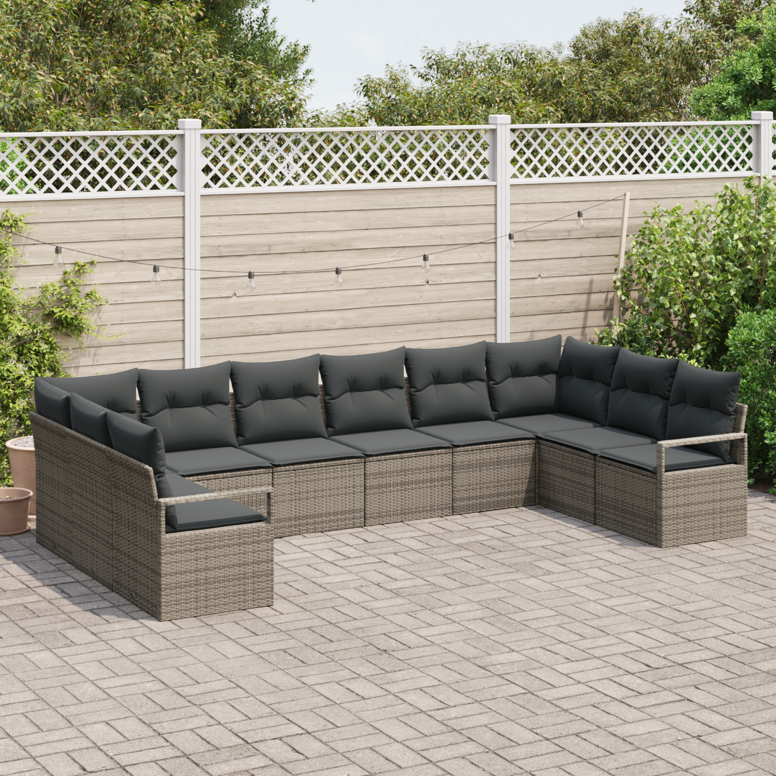 vidaXL 10-delige tuinsofa set met kussens in grijs poly rattan