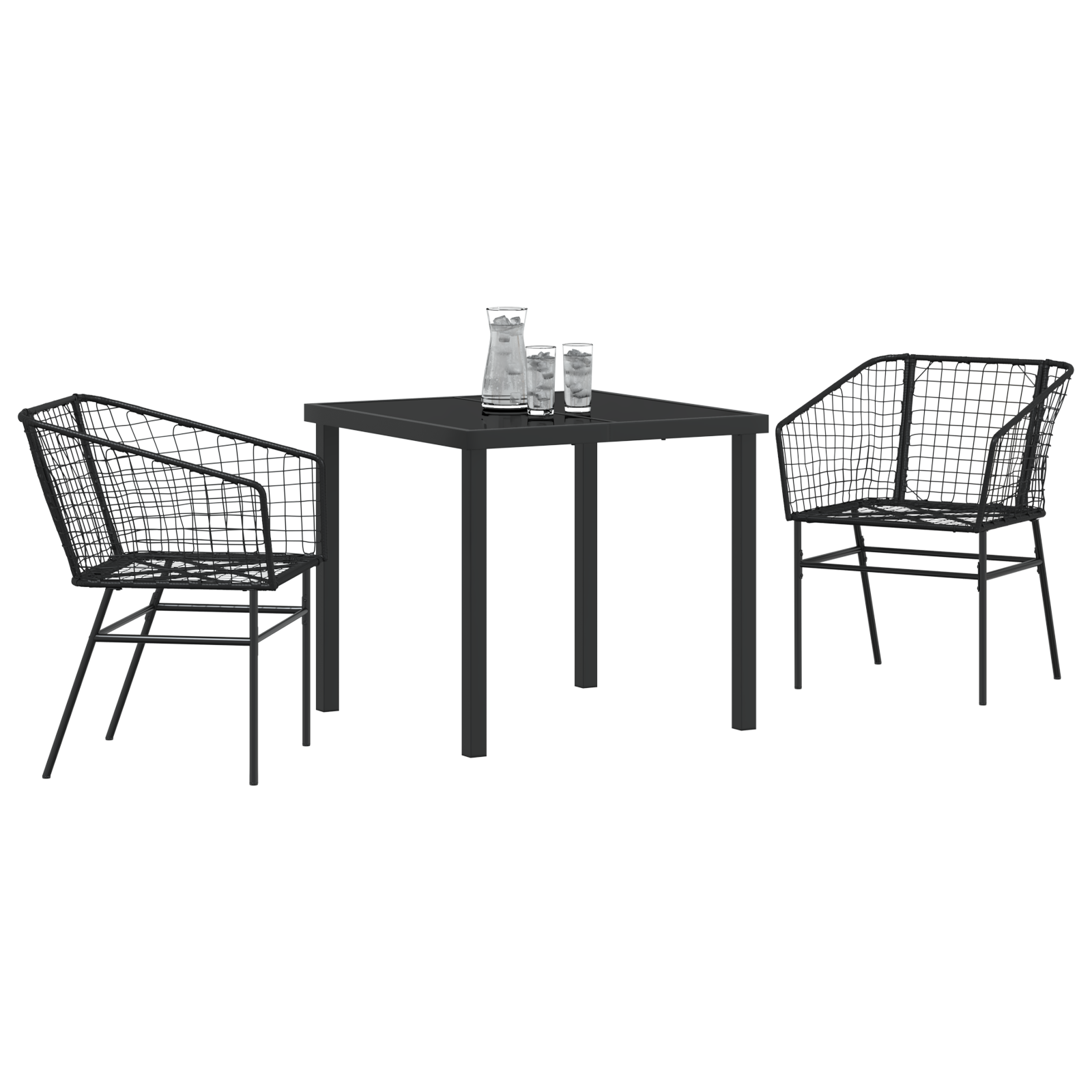 vidaXL Tuin Eetset 3-delig Zwart Poly Rattan