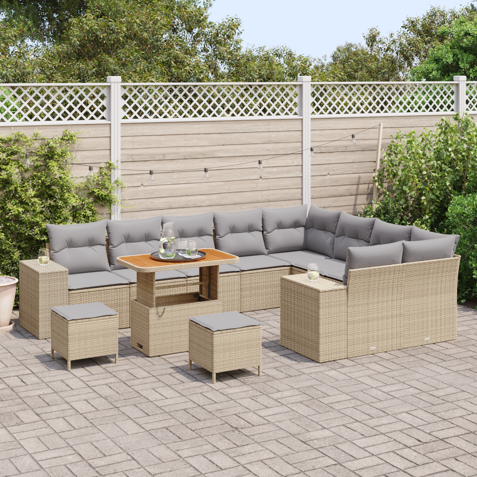 vidaXL 12-delige tuinset met kussens in Beige van Poly Rattan en Acacia