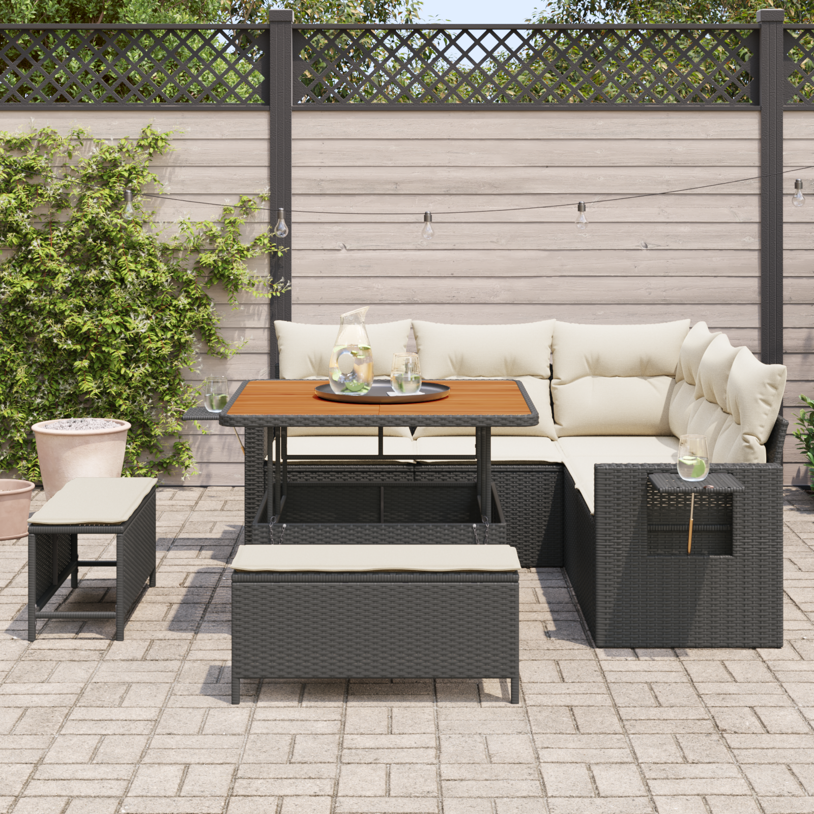 vidaXL 8-delige tuinzitset met kussens in zwart poly rattan en acacia