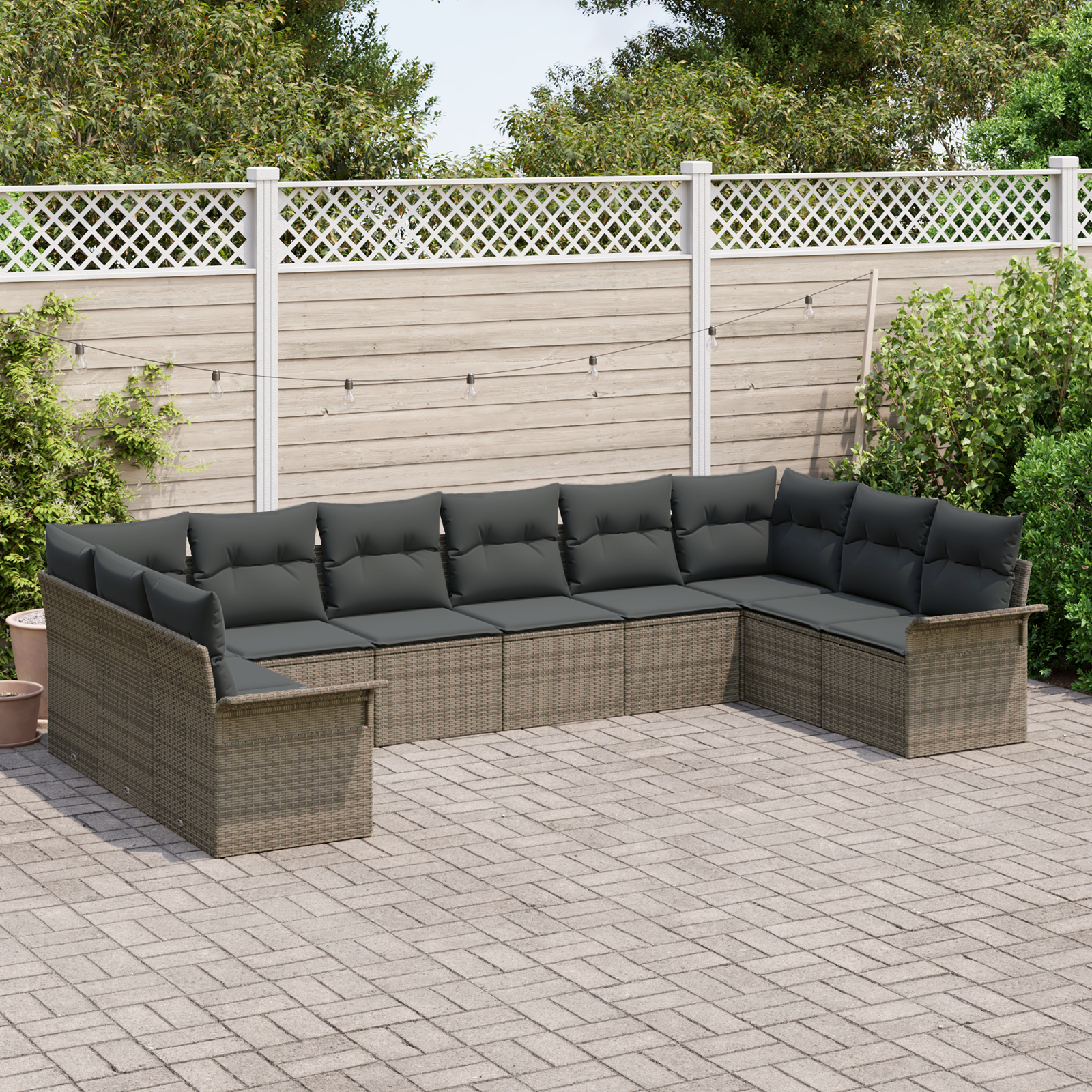 vidaXL 10-delige Tuinbankenset met kussens poly rattan grijs
