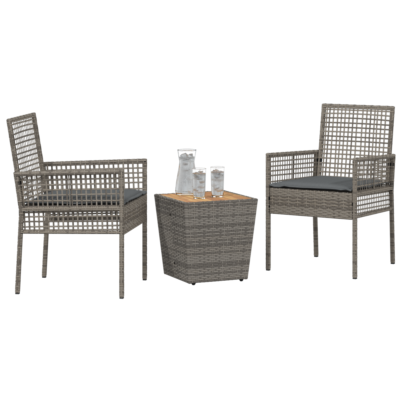 vidaXL 3-delige Bistroset voor in de tuin met kussens - Grijs Poly Rattan