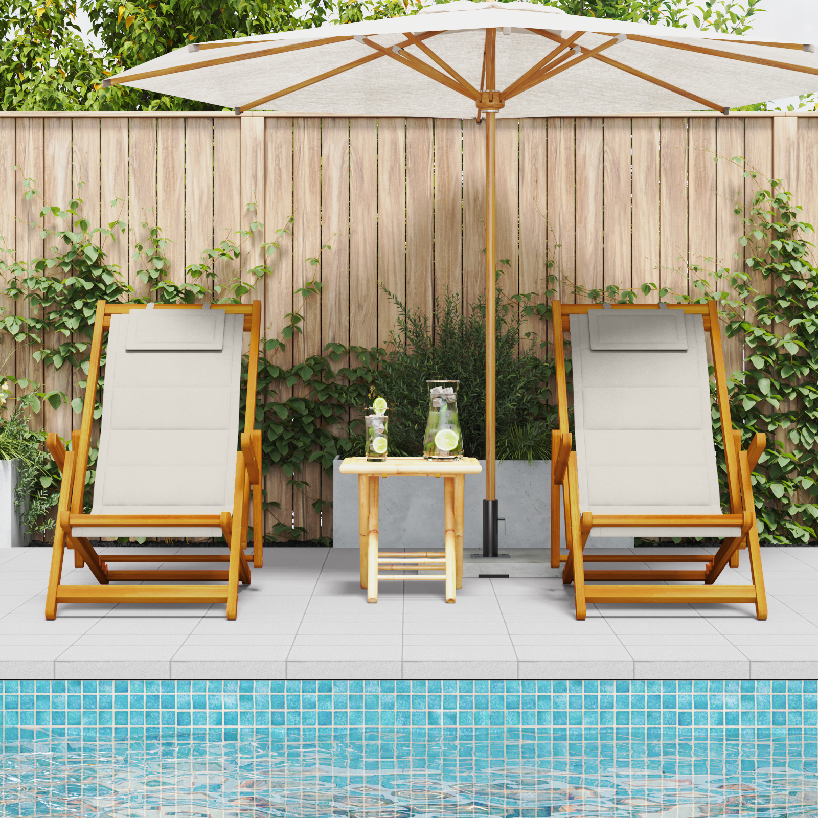 vidaXL Strandstoelen 2 st inklapbaar acaciahout textileen lichtgrijs