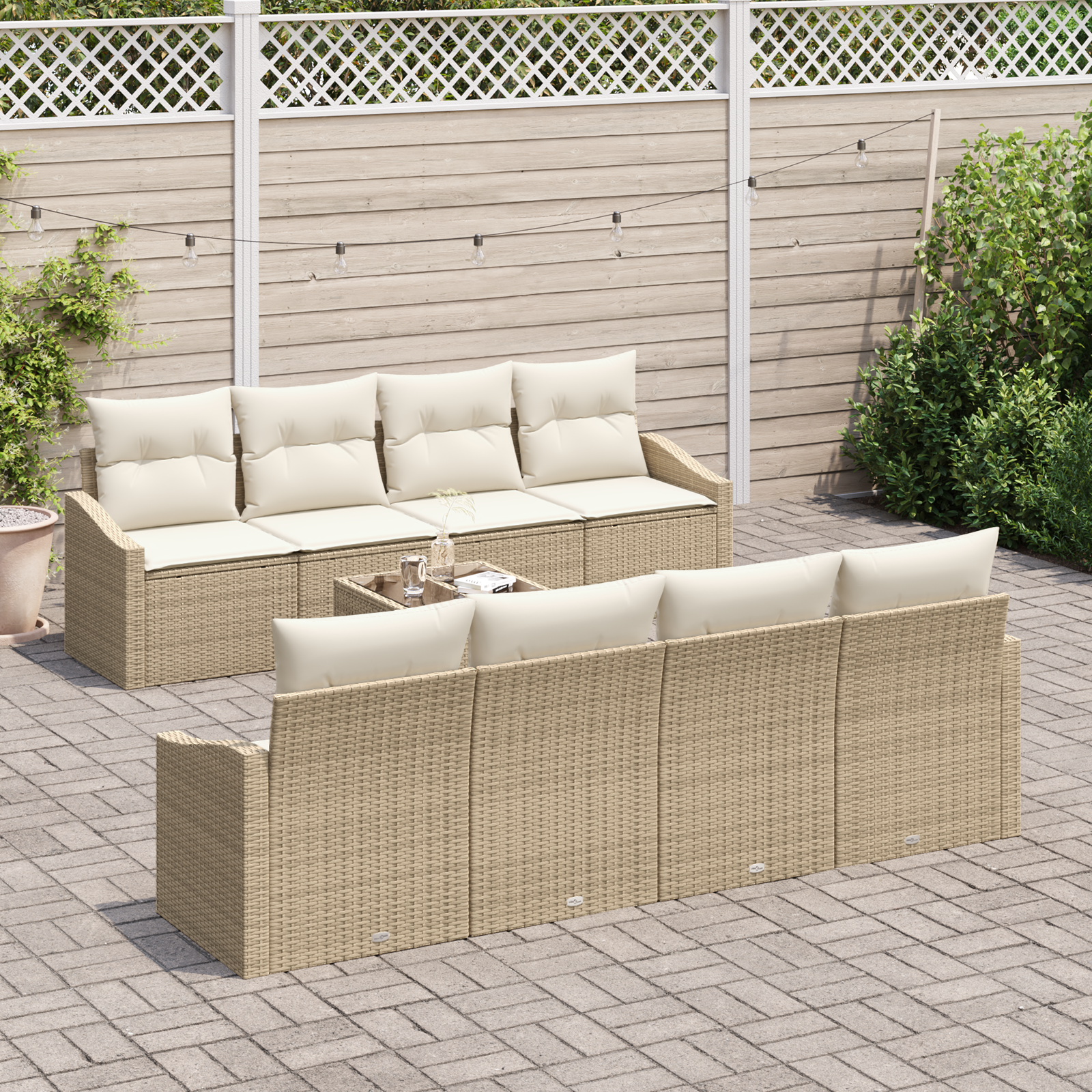 vidaXL 9-delige Tuinbankenset met kussens poly rattan beige