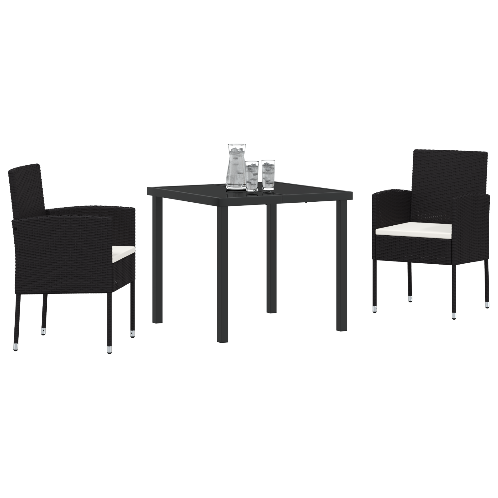 vidaXL 3-delige tuin eetset met kussens - Zwart poly rattan