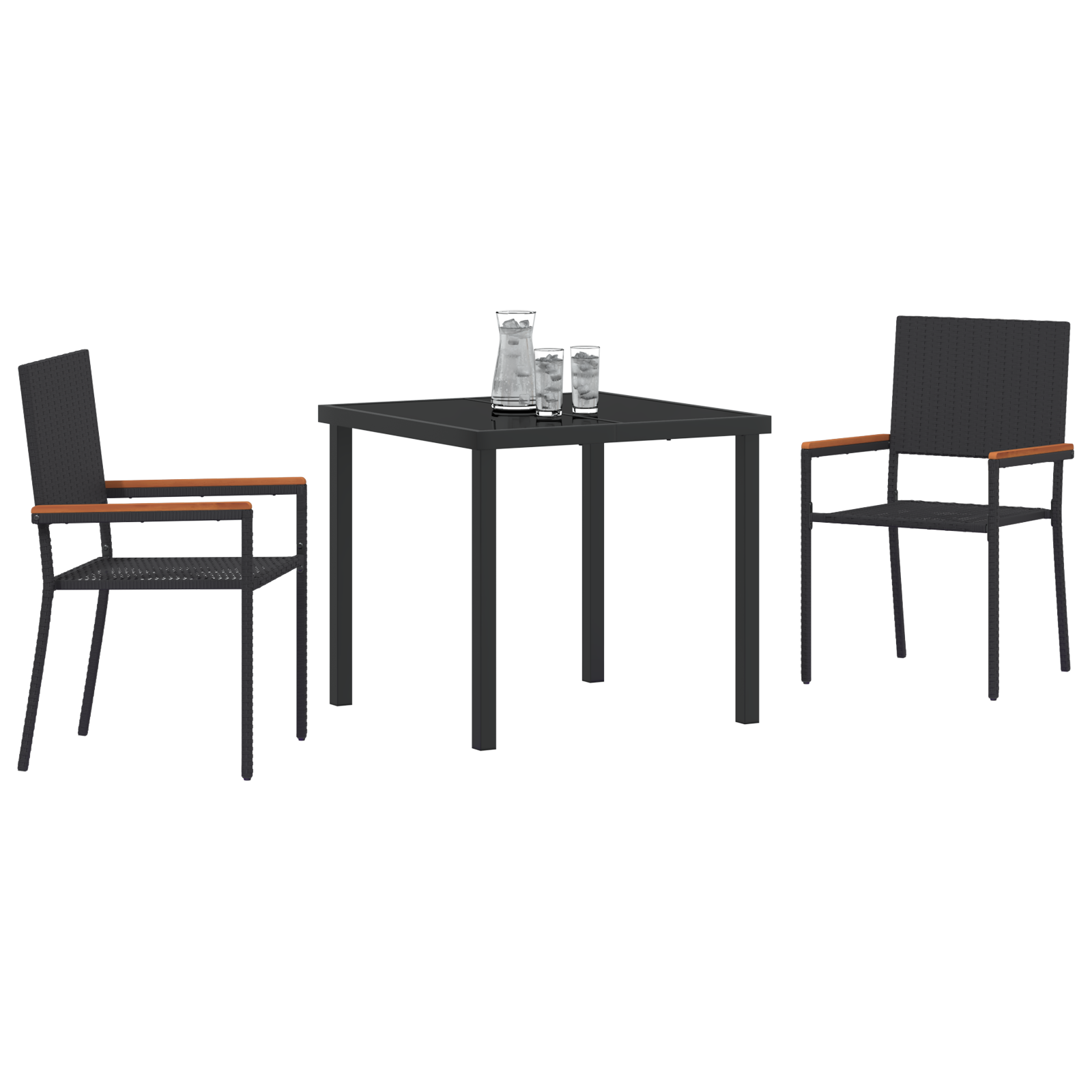 vidaXL 3-delige Tuinset Zwart Poly Rattan