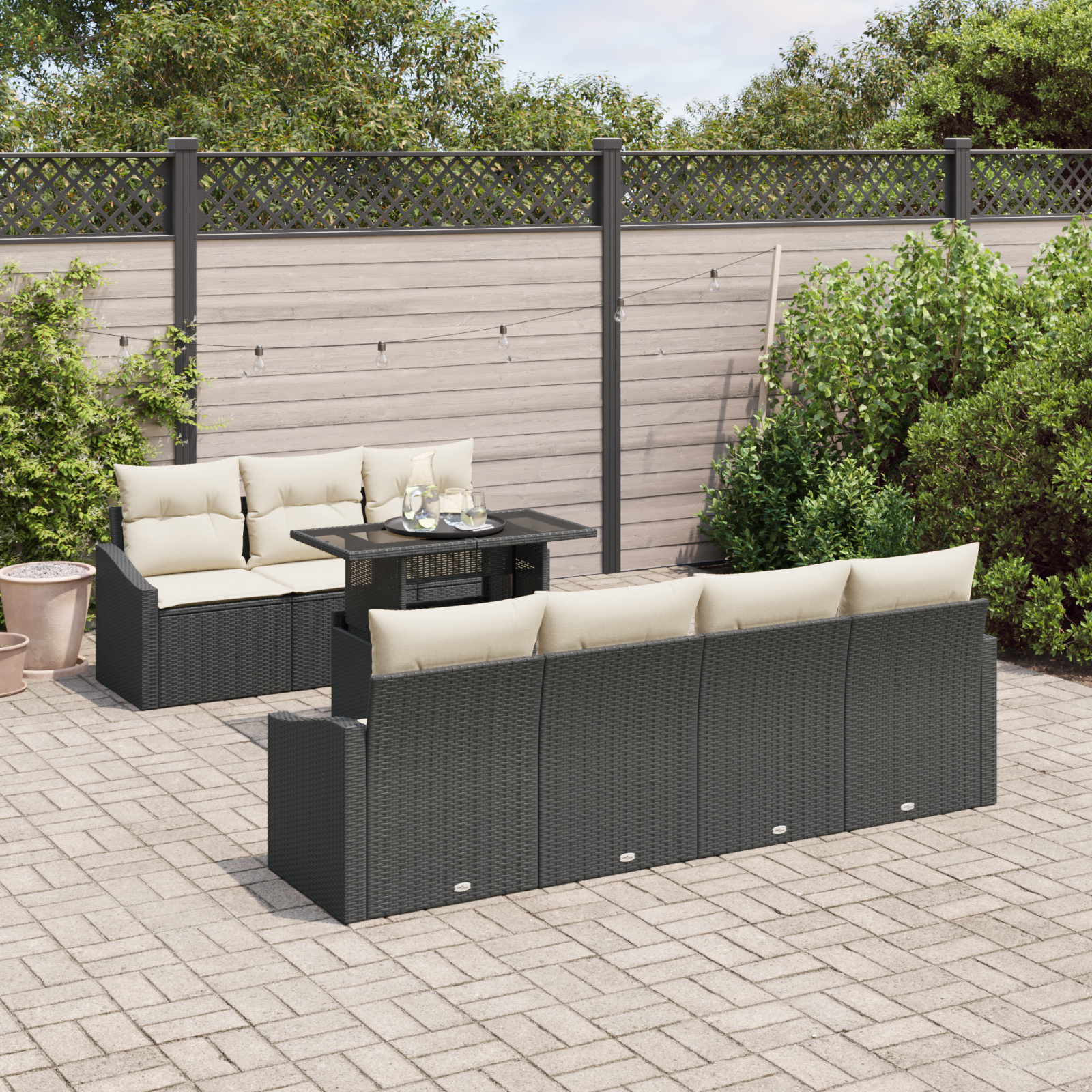 vidaXL 8-delige Tuinbankenset met kussens poly rattan zwart