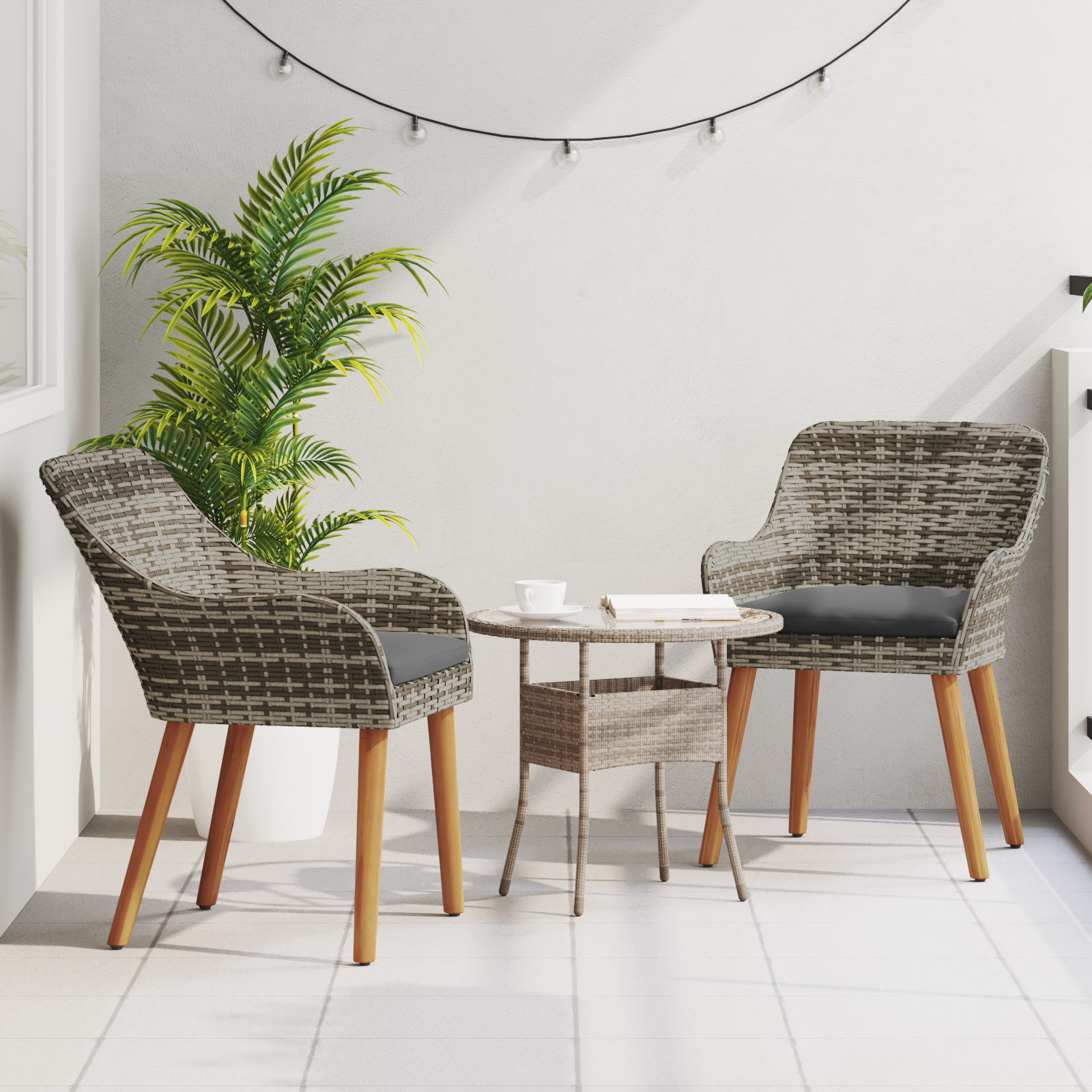 vidaXL Tuinstoelen met Kussens 2 stuks Grijs Poly Rattan