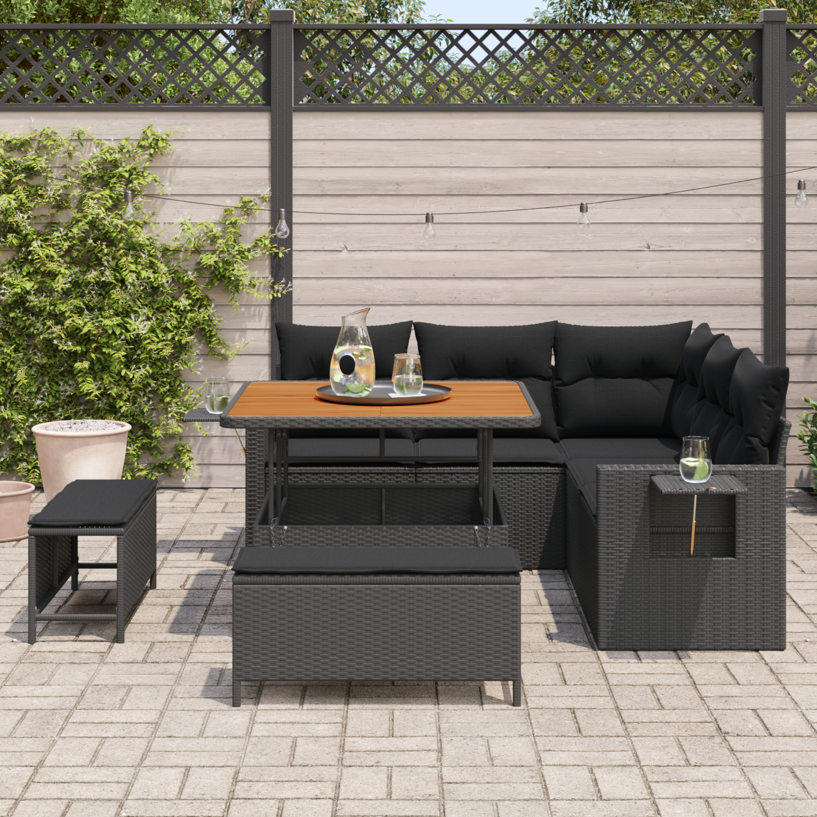 vidaXL 8-delige Tuinbankenset met kussens poly rattan acacia zwart