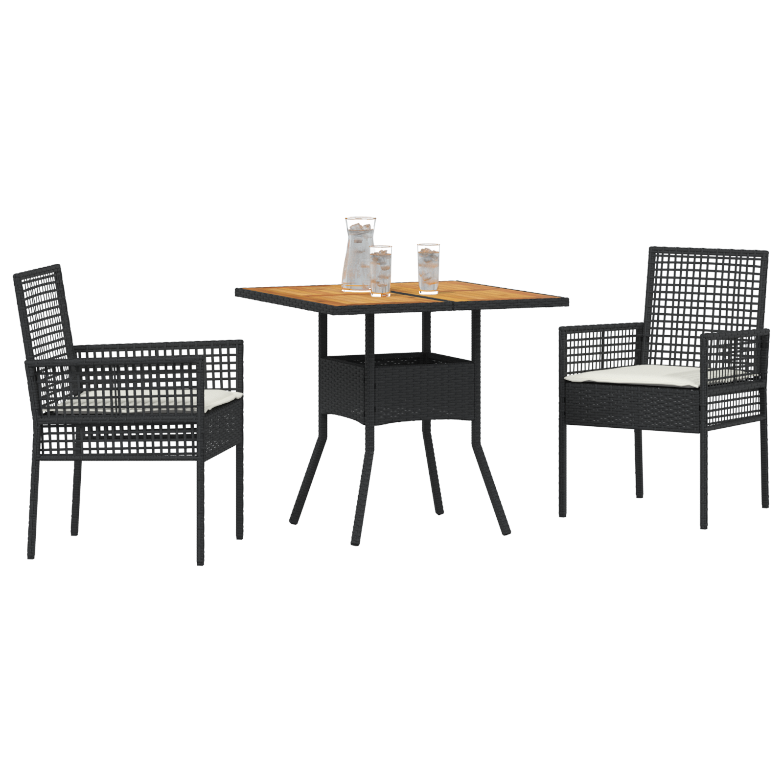 vidaXL 3-delige Tuinset met Kussens Zwart Poly Rattan