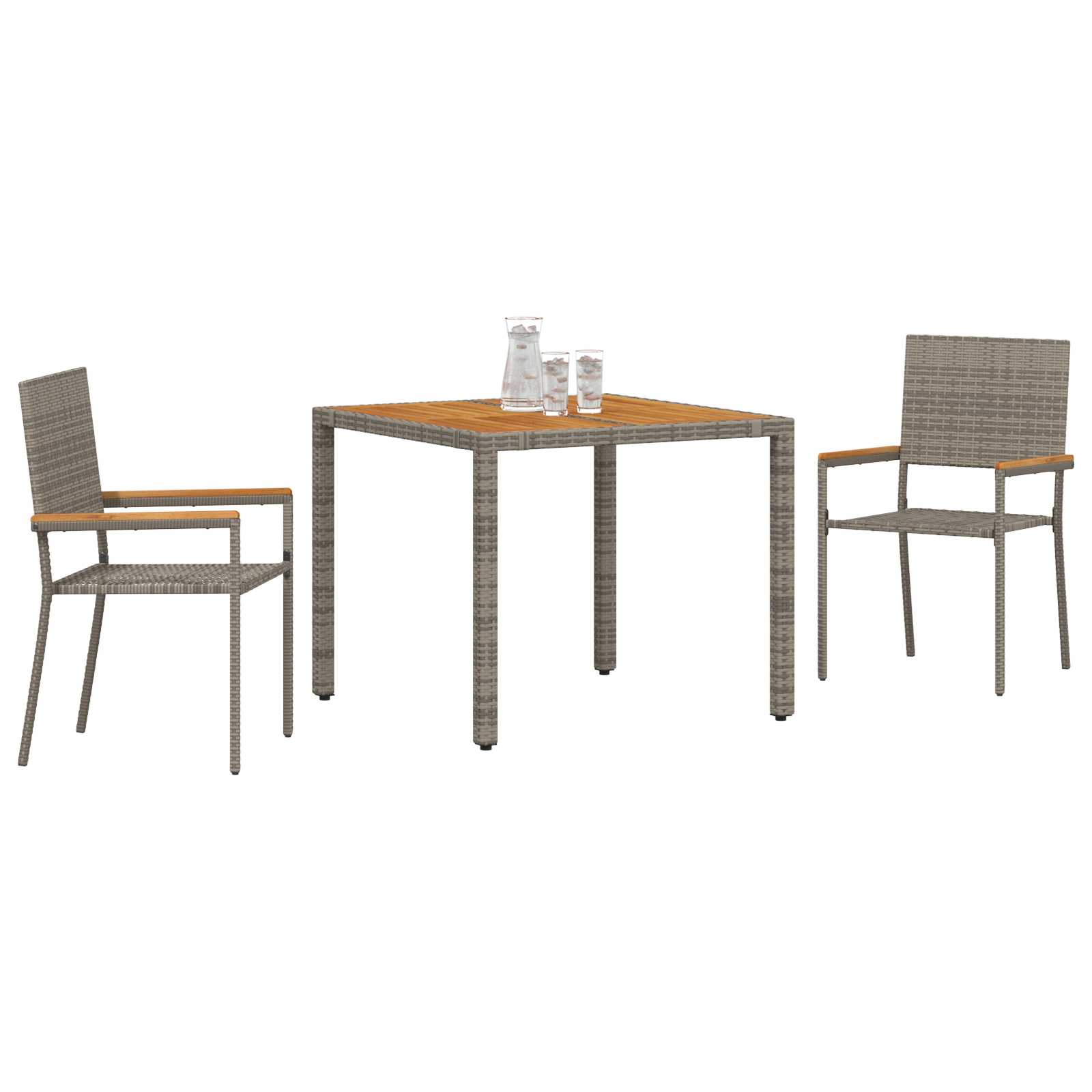 vidaXL 3-delige tuin eetset Grijs Poly Rattan