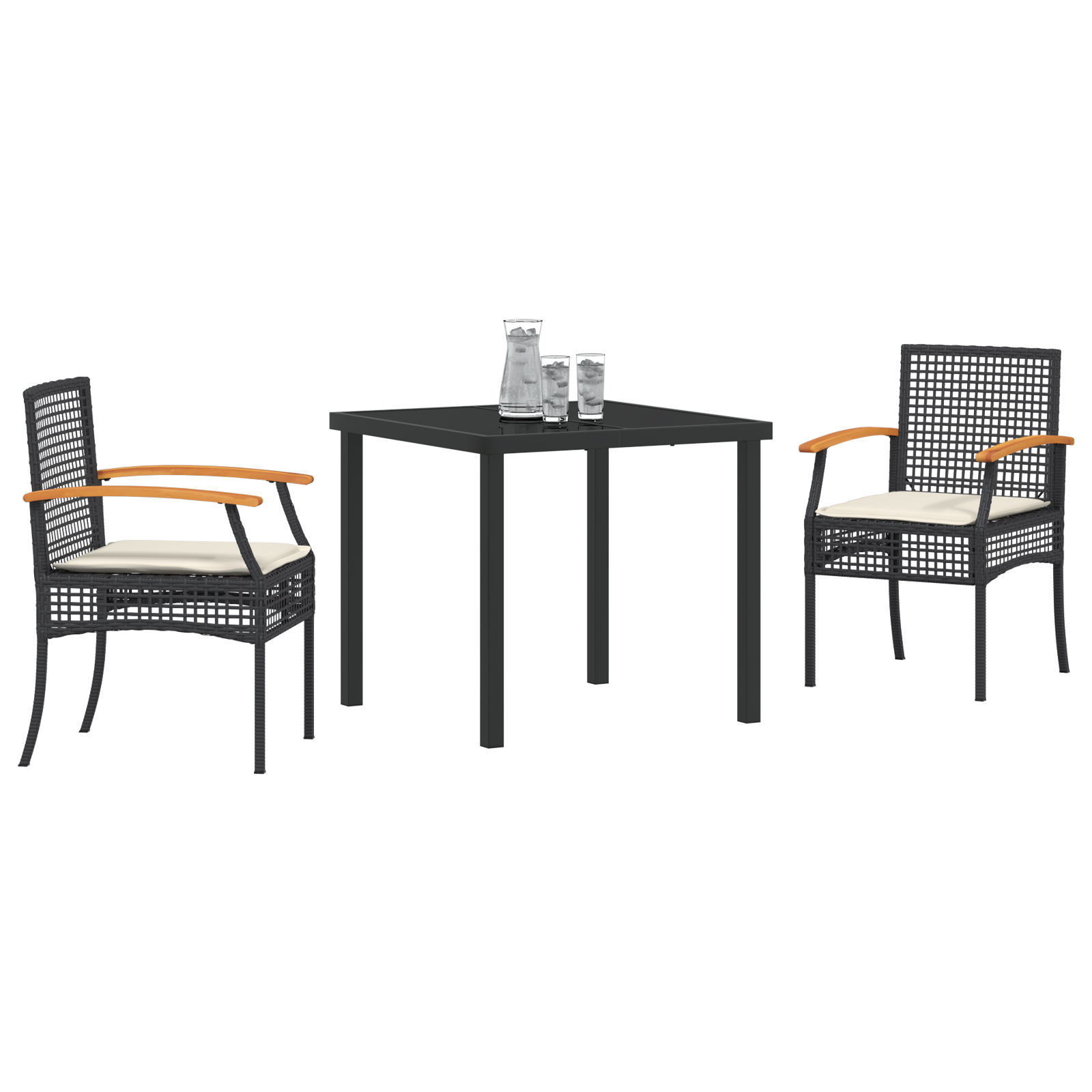 vidaXL 3-delige tuinset met kussens zwart poly rattan