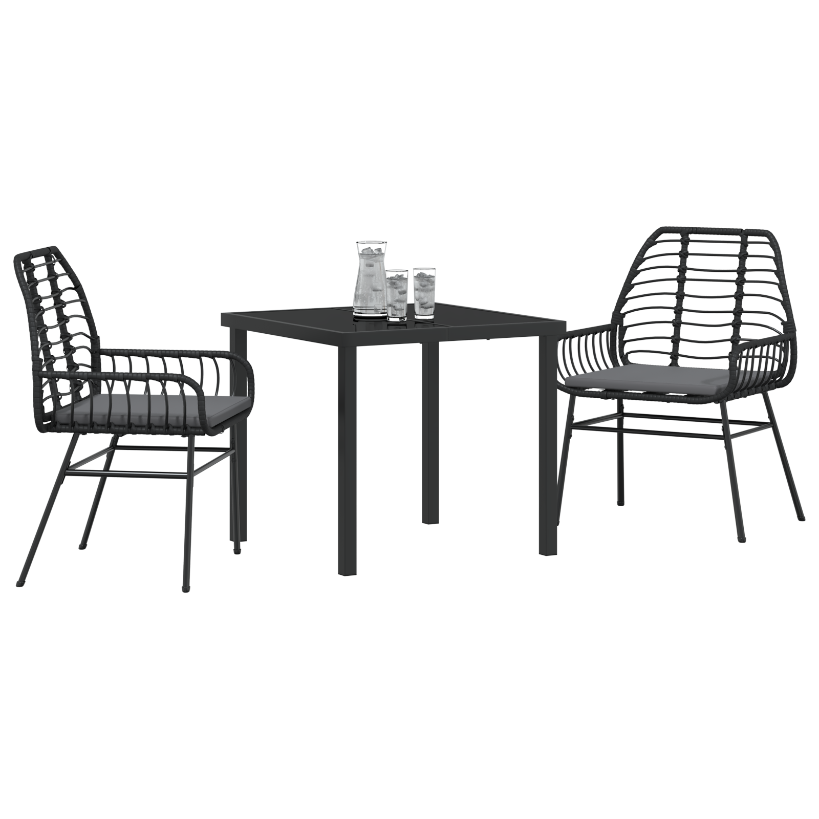 vidaXL 3-delige tuinset met kussens zwart poly rattan