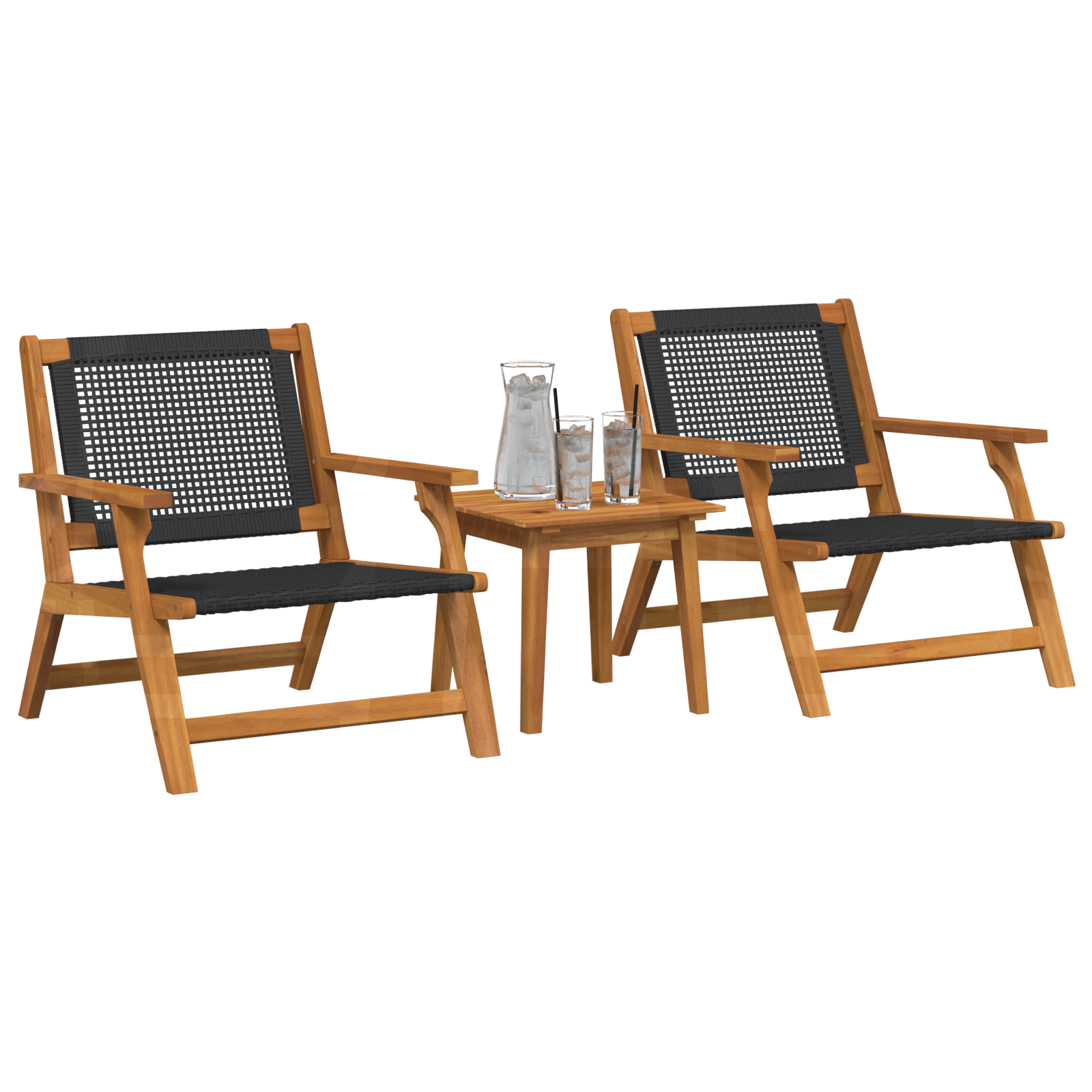 vidaXL Tuinstoelen met tafeltje Set - 3 Stuks in Zwart Acaciahout