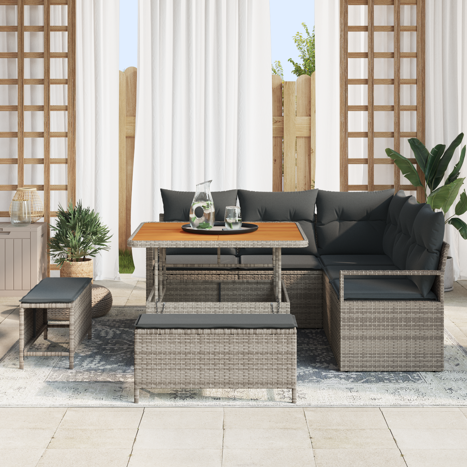 vidaXL 8-delige tuinset met kussens grijs poly rattan acacia