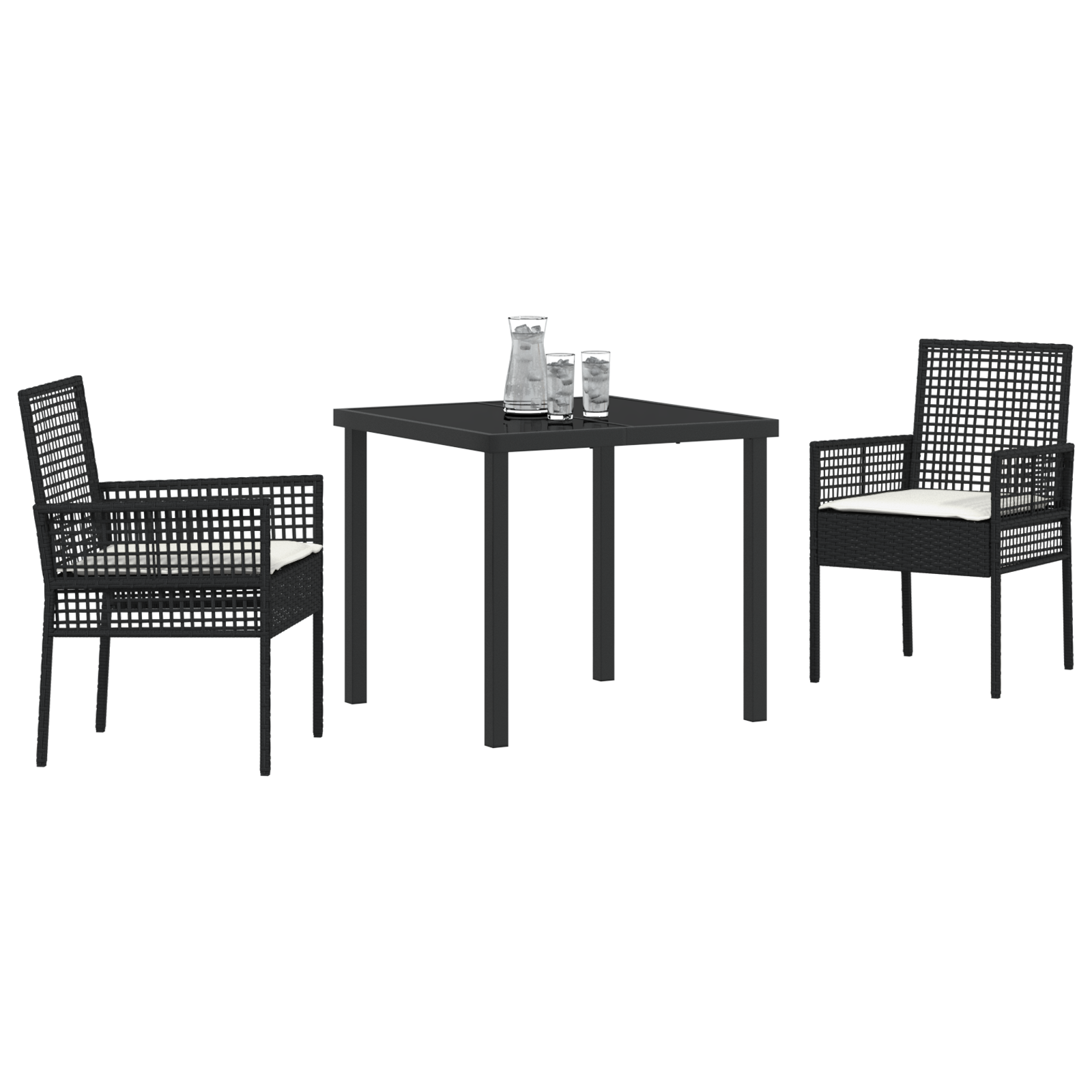 vidaXL 3-delige Tuin Eetset met Kussens Zwart Poly Rattan