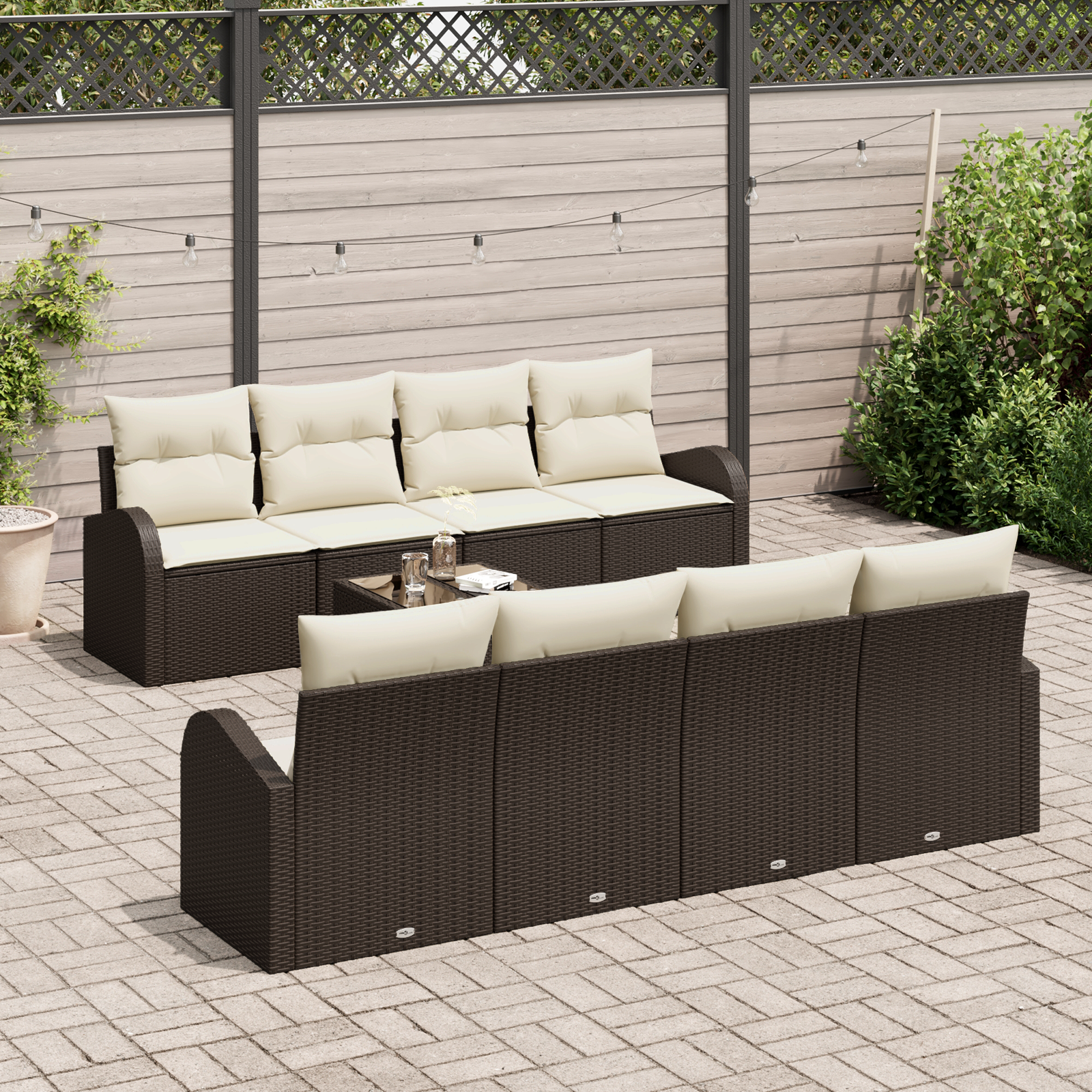 vidaXL 9-delige tuinsofa set met kussens in bruin poly rattan