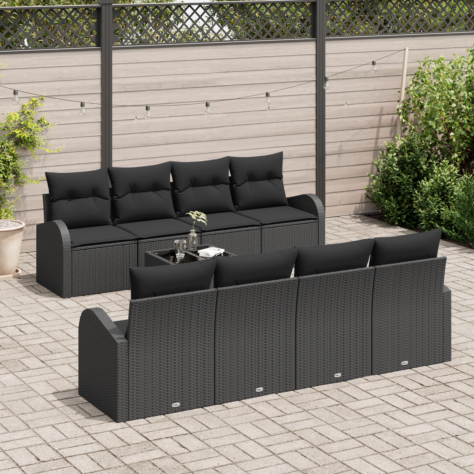 vidaXL 9-delige tuinsofa set met kussens zwart poly rattan