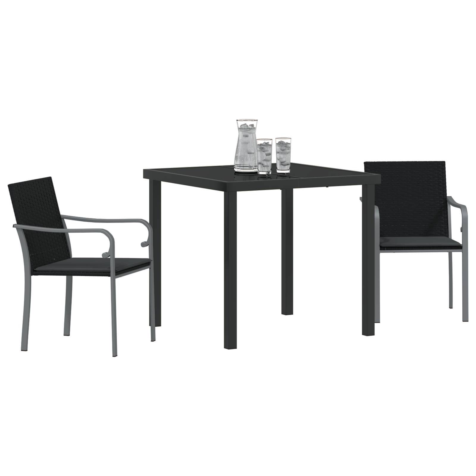 vidaXL 3-delige Tuin Eetset met Kussens - Zwart Poly Rattan