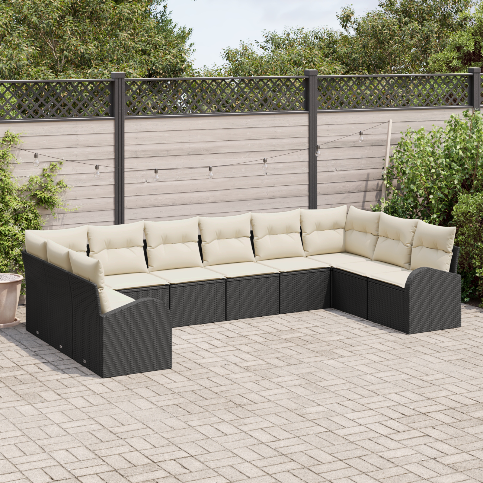 vidaXL 10-delige tuinset met kussens zwart poly rattan