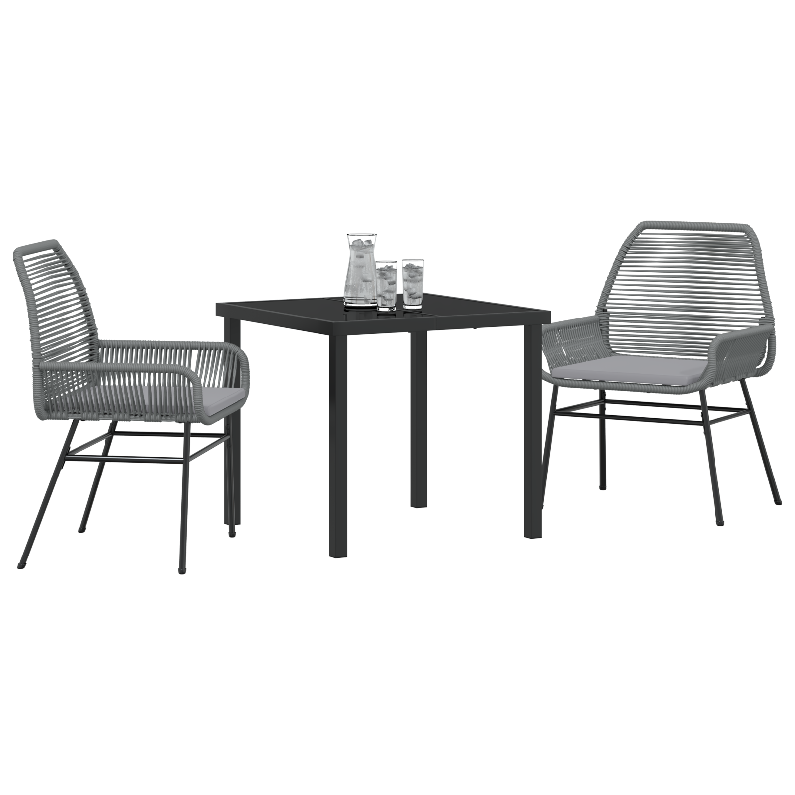 vidaXL 3-delige Tuinset met Kussens Grijs Poly Rattan