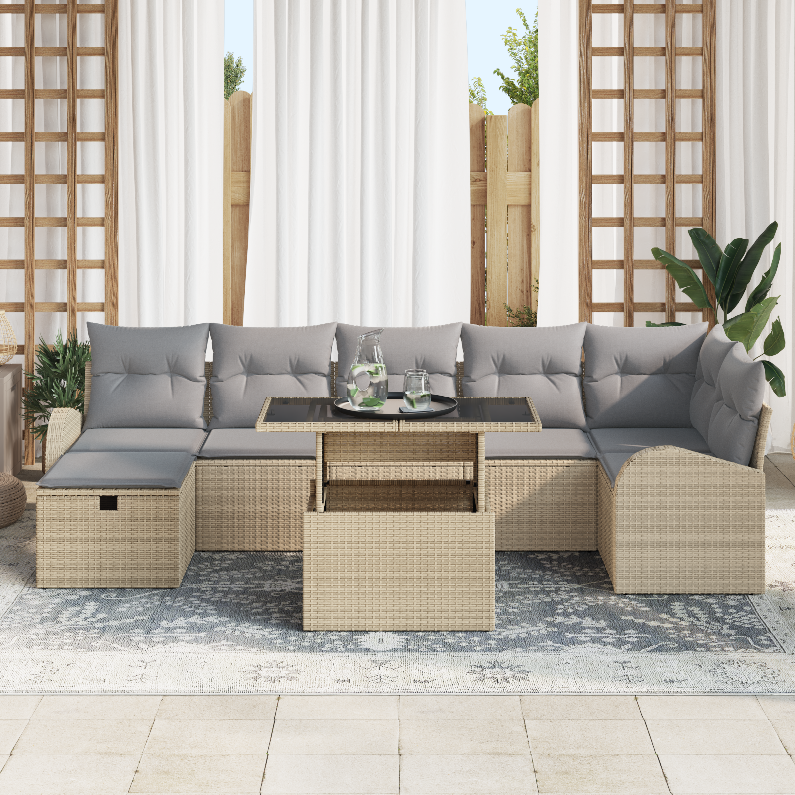 vidaXL 8-delige tuinsofa set met kussens in beige poly rattan