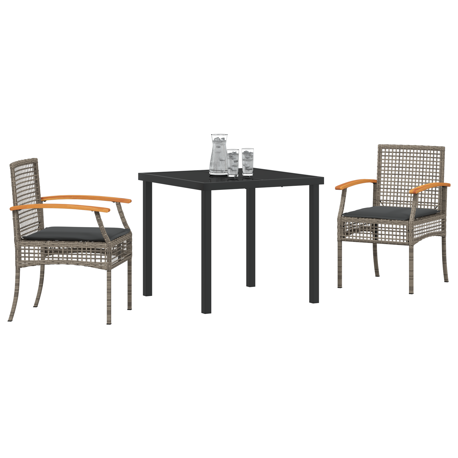 vidaXL 3-delige Tuinset met Kussens Grijs Poly Rattan