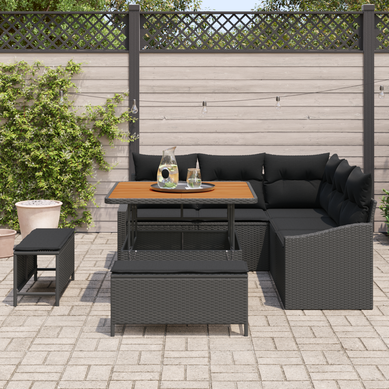 vidaXL 8-delige Tuinbankenset met kussens poly rattan acacia zwart
