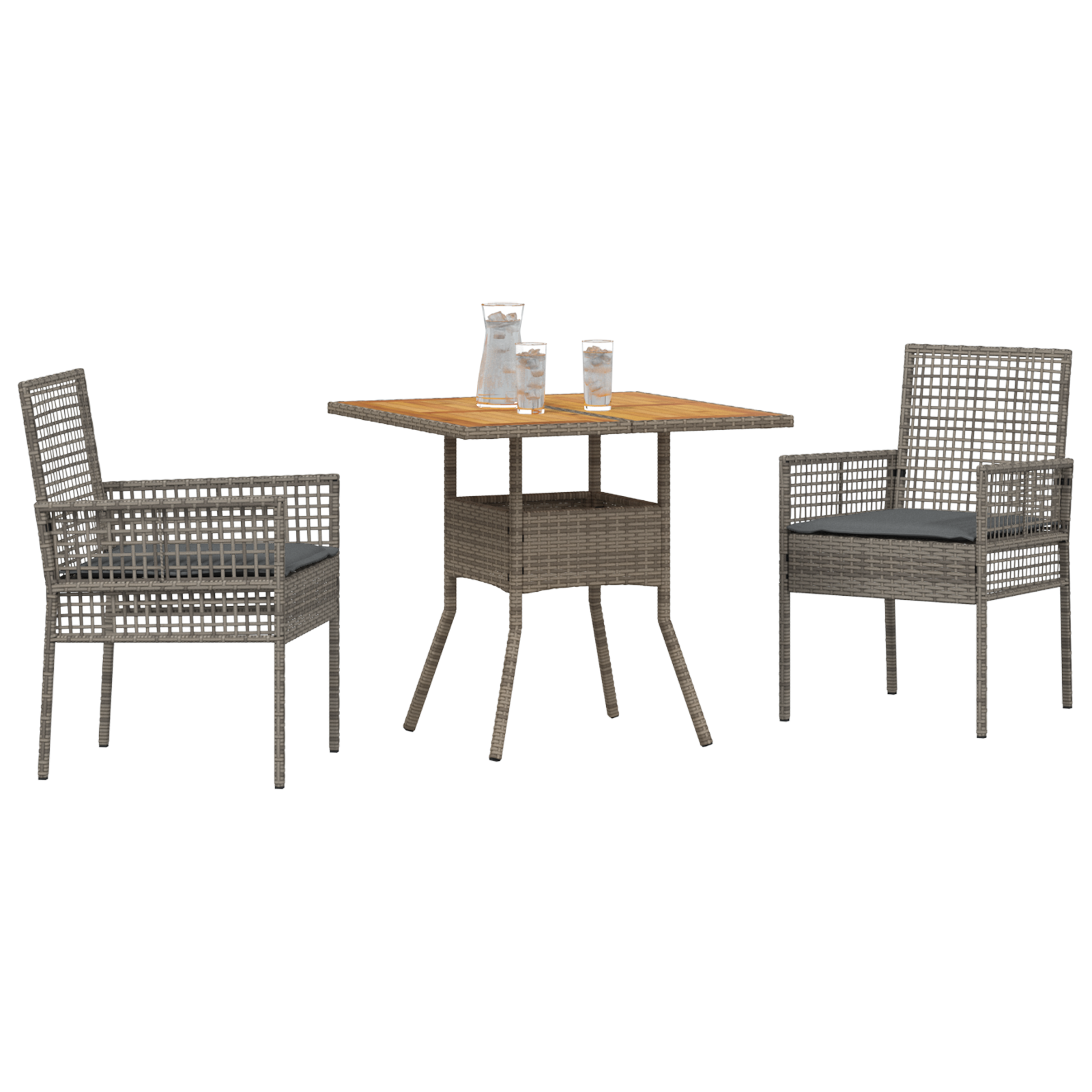 vidaXL 3-delige tuinset met eettafel en stoelen, inclusief kussens, grijs poly rattan