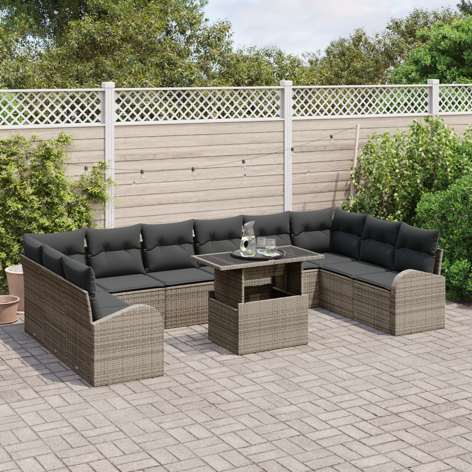 vidaXL 11-delige Tuinbankenset met kussens poly rattan grijs