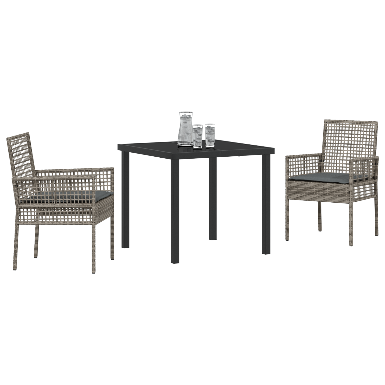 vidaXL 3-delige tuinset met kussens in grijs poly rattan