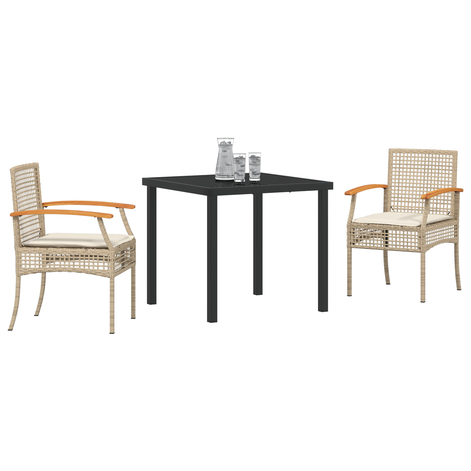 vidaXL 3-delige tuinset met kussens Beige Poly Rattan