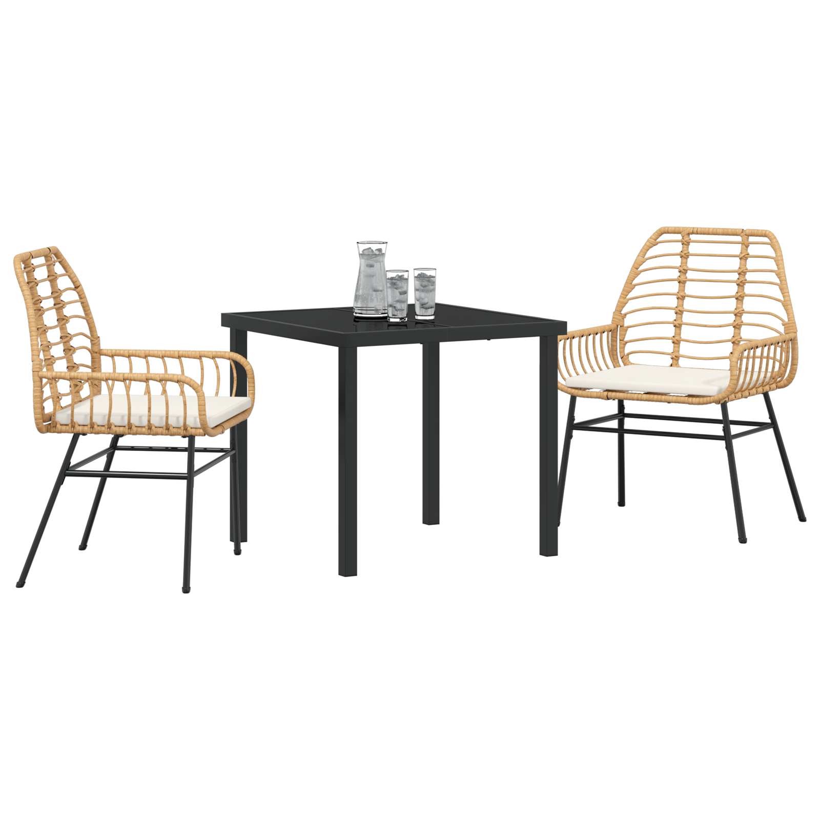 vidaXL 3-delige tuinset met kussens in bruin poly rattan