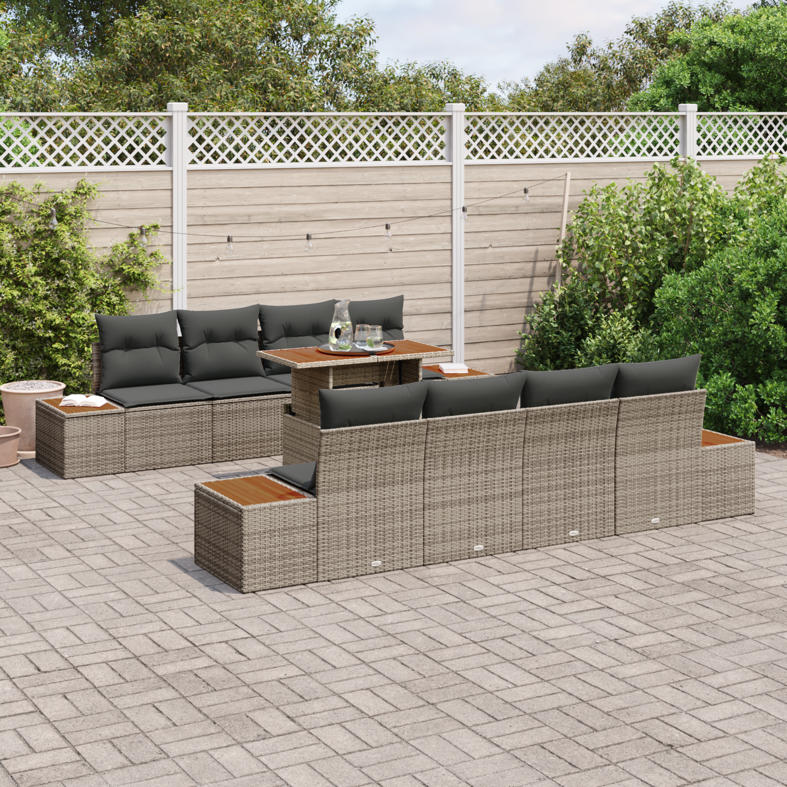 vidaXL 9-delige Tuinset met kussens poly rattan acaciahout grijs