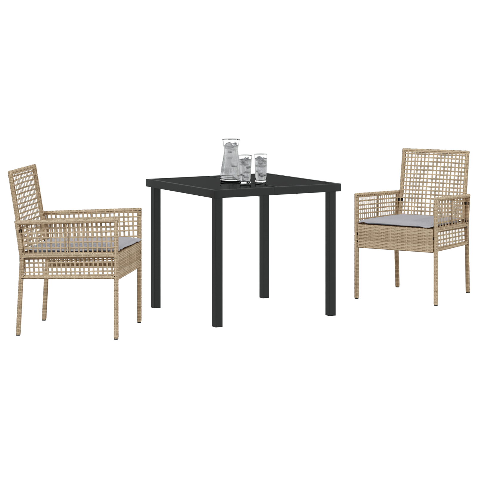 vidaXL 3-delige Tuinset met Kussens Beige Poly Rattan