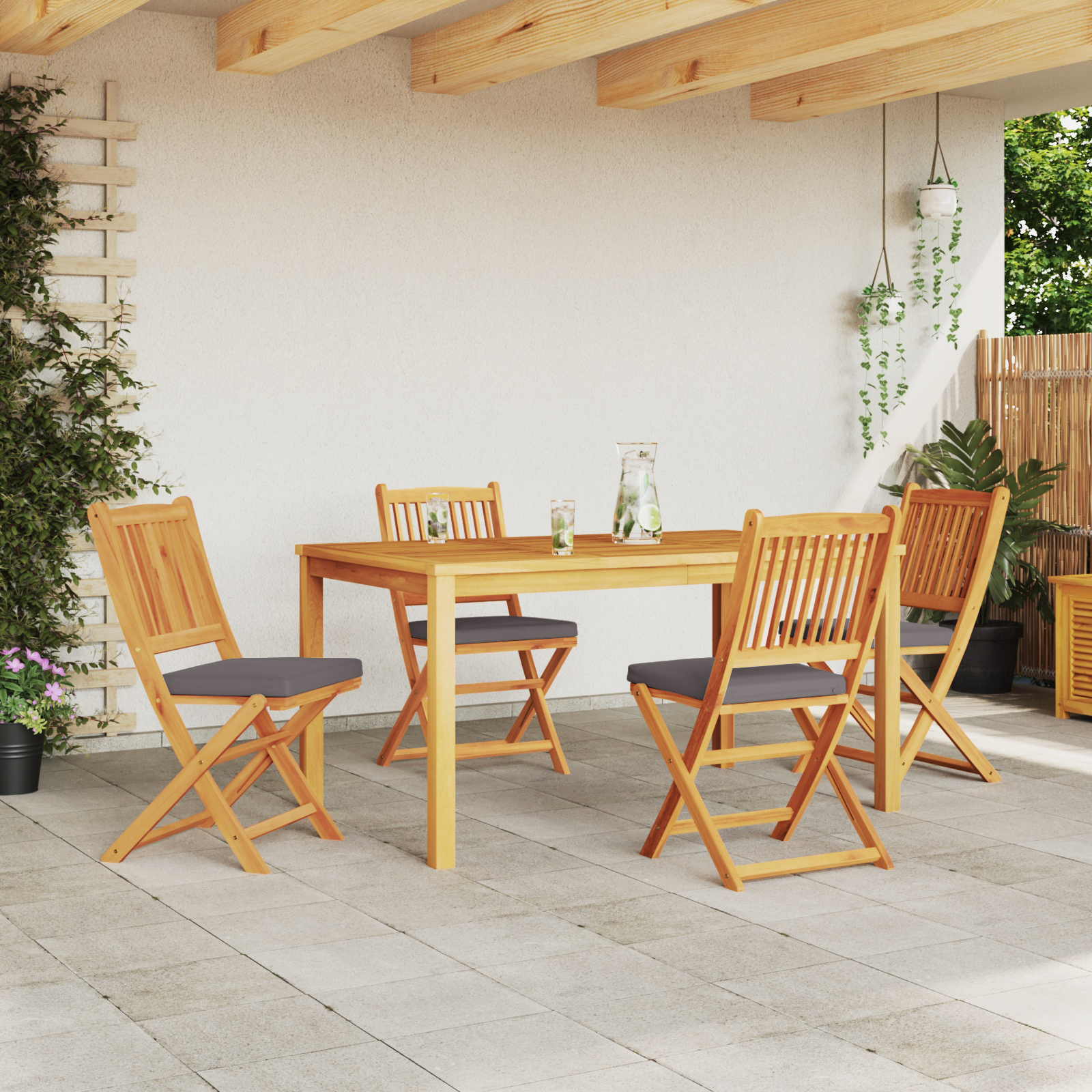 vidaXL Tuinstoelen 4 st inklapbaar grijze kussens massief acaciahout