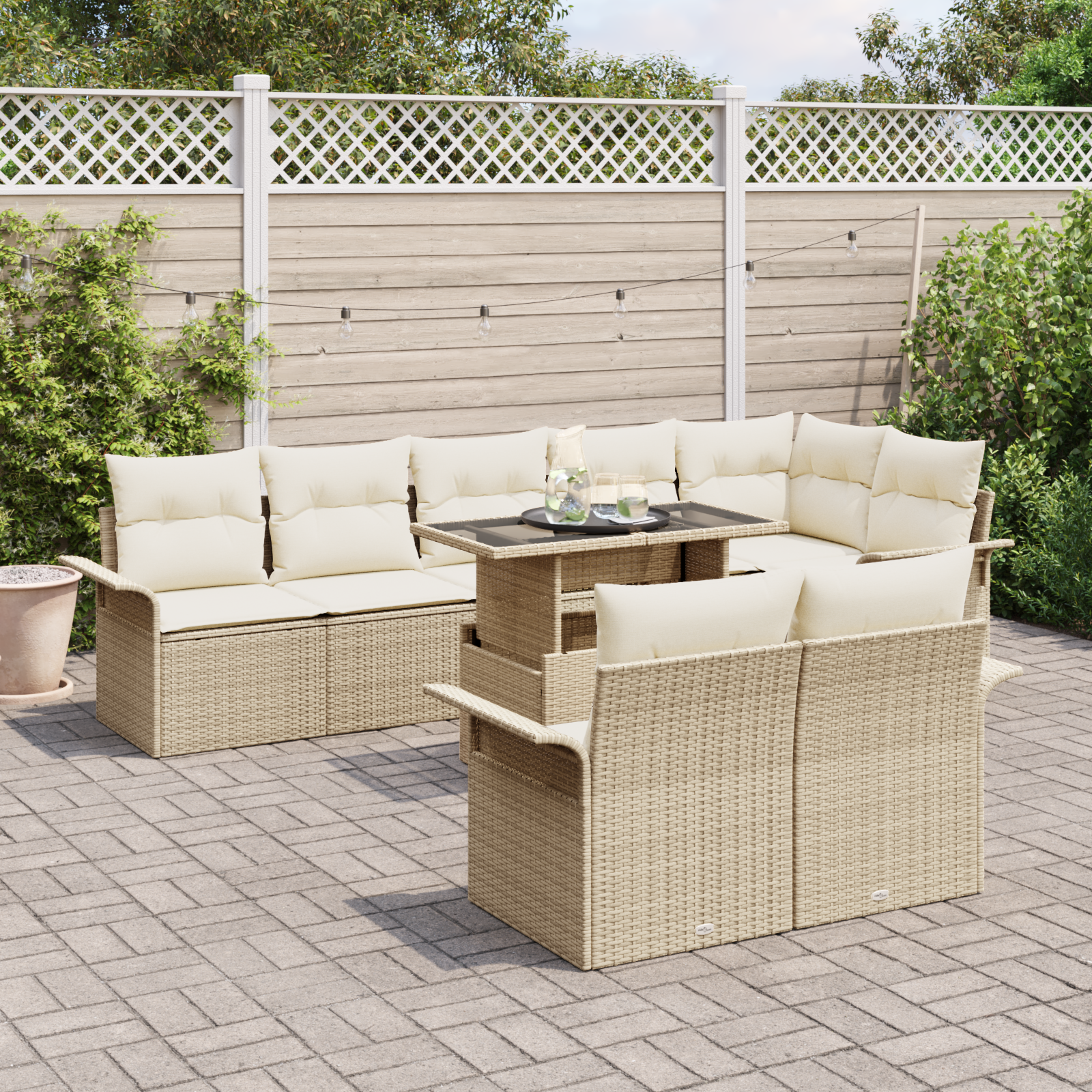 vidaXL 9-delige tuinset met kussens in beige poly rattan