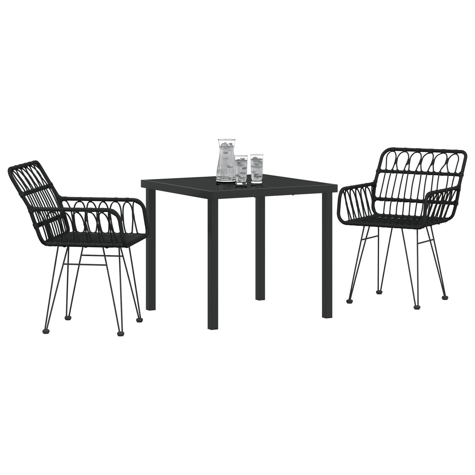 vidaXL 3-delige Tuinset Zwart Poly Rattan