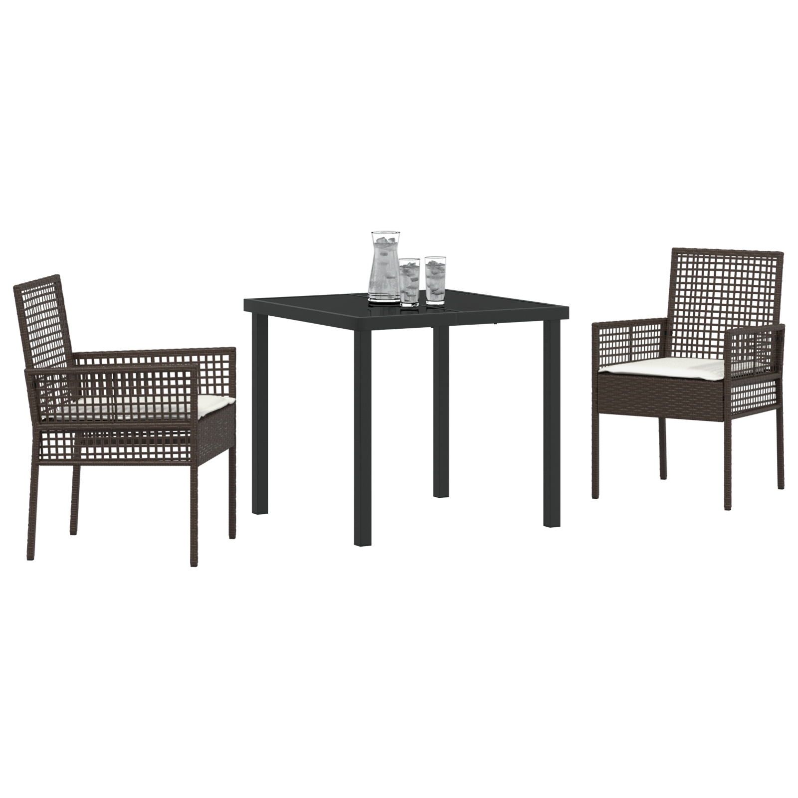 vidaXL 3-delige tuin eetset met kussens bruin poly rattan