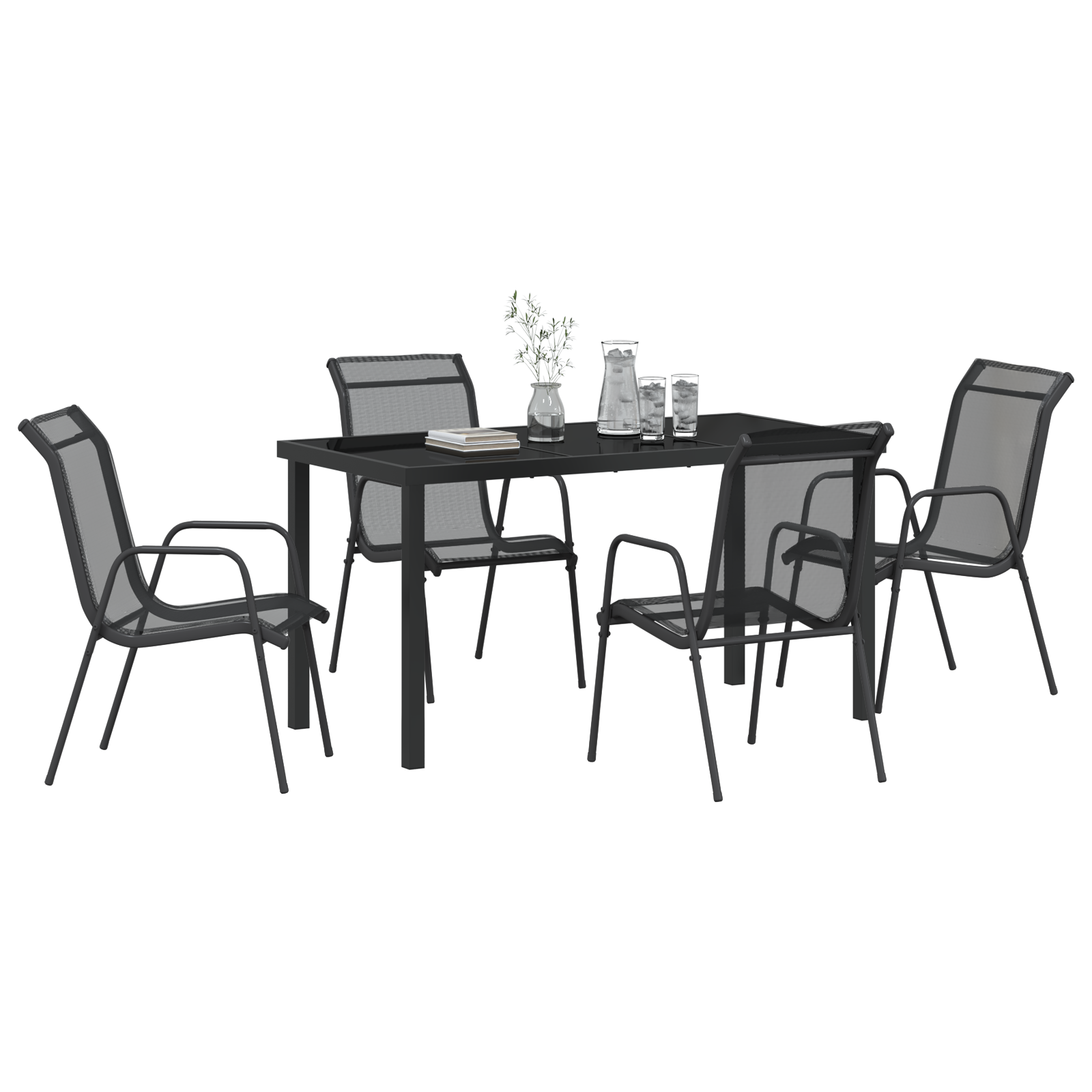 vidaXL 5-delige Tuin Eetset Zwart Textilene en Staal