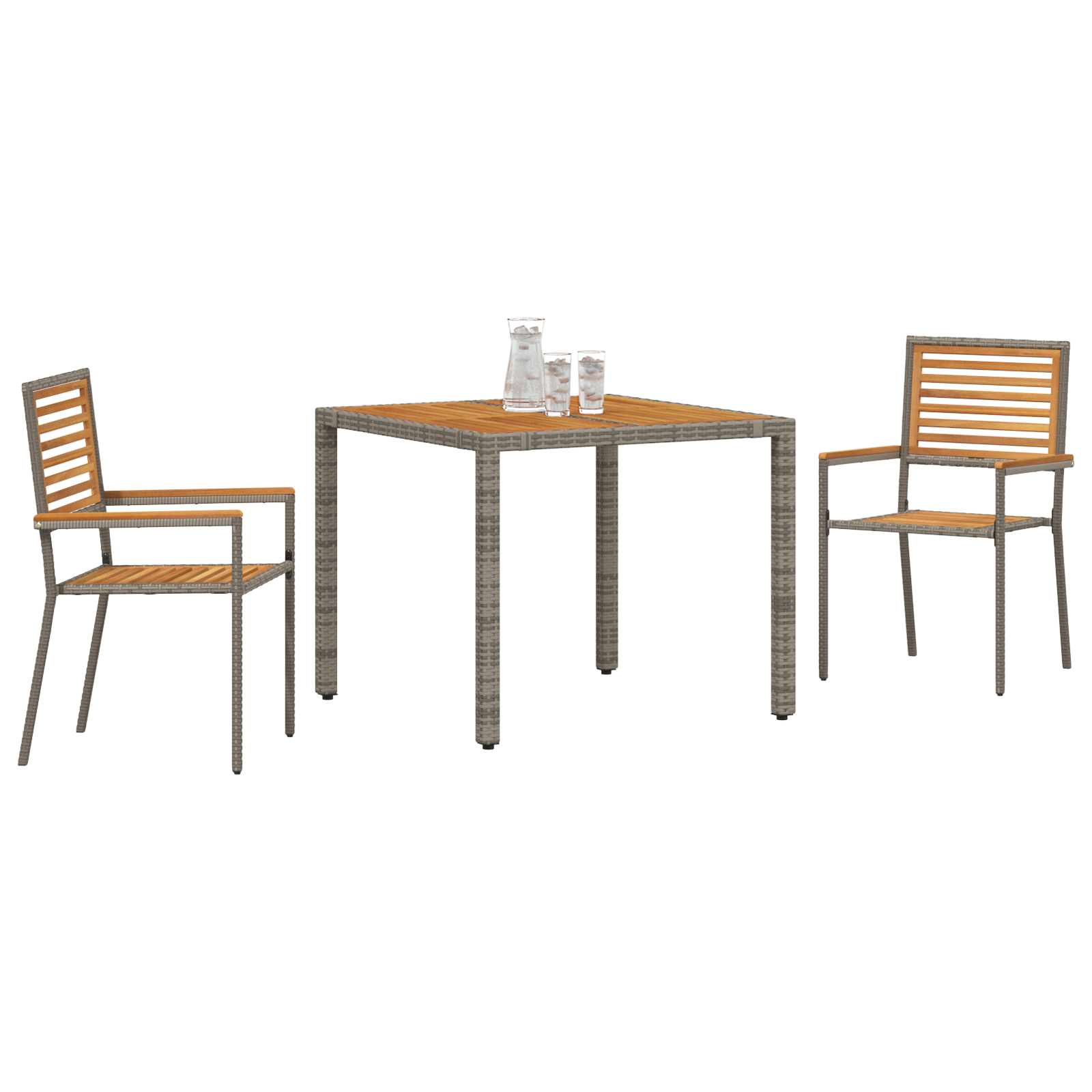 vidaXL 3-delige Tuin Eetset Grijs Poly Rattan en Acacia