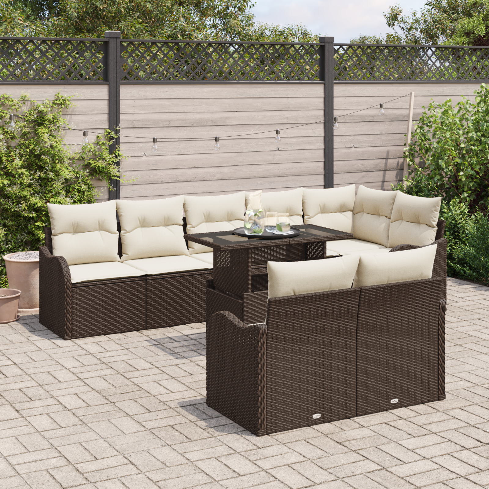 vidaXL 9-delige tuinbankset met kussens bruin poly rattan