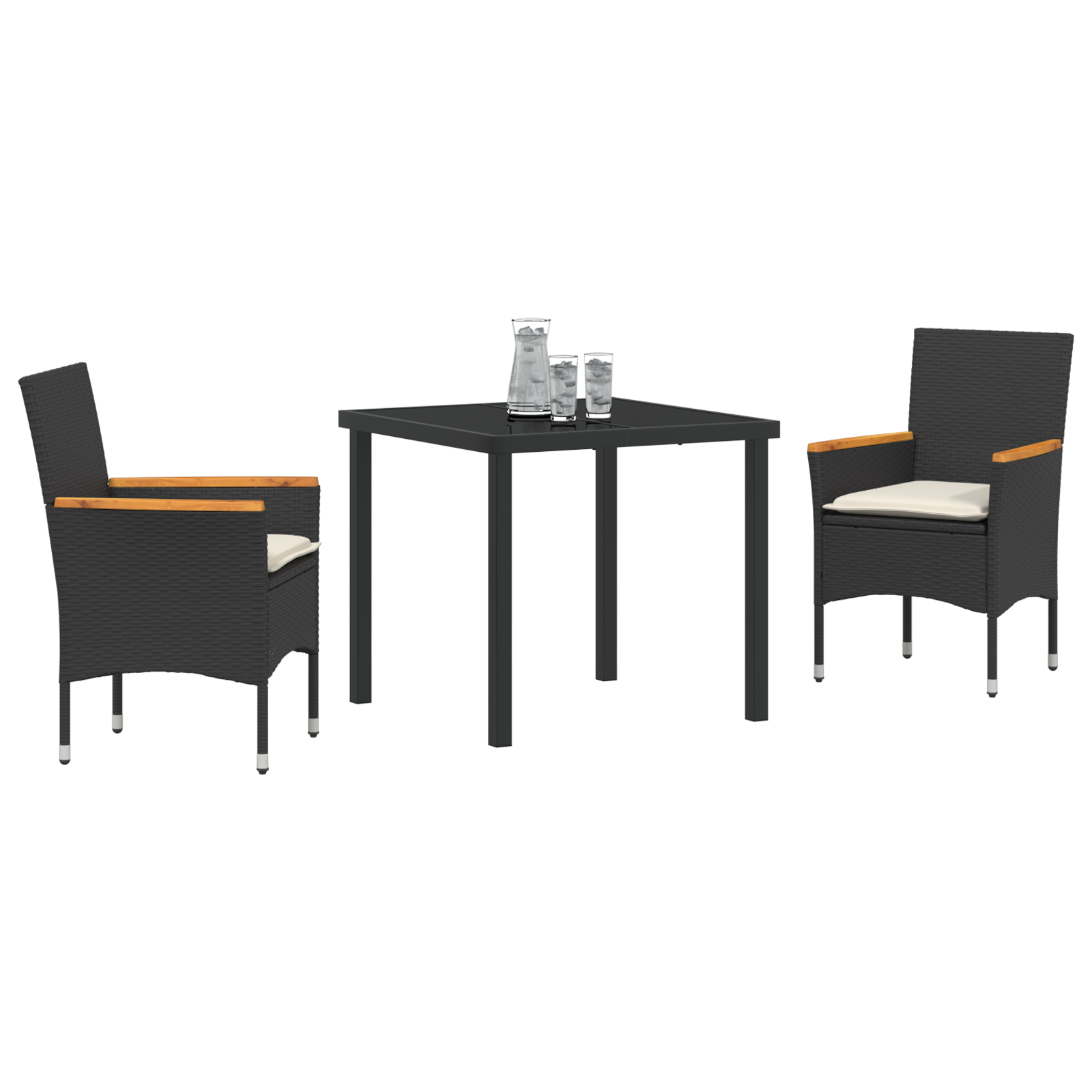 vidaXL 3-delige Tuinset met Kussens - Zwart Poly Rattan