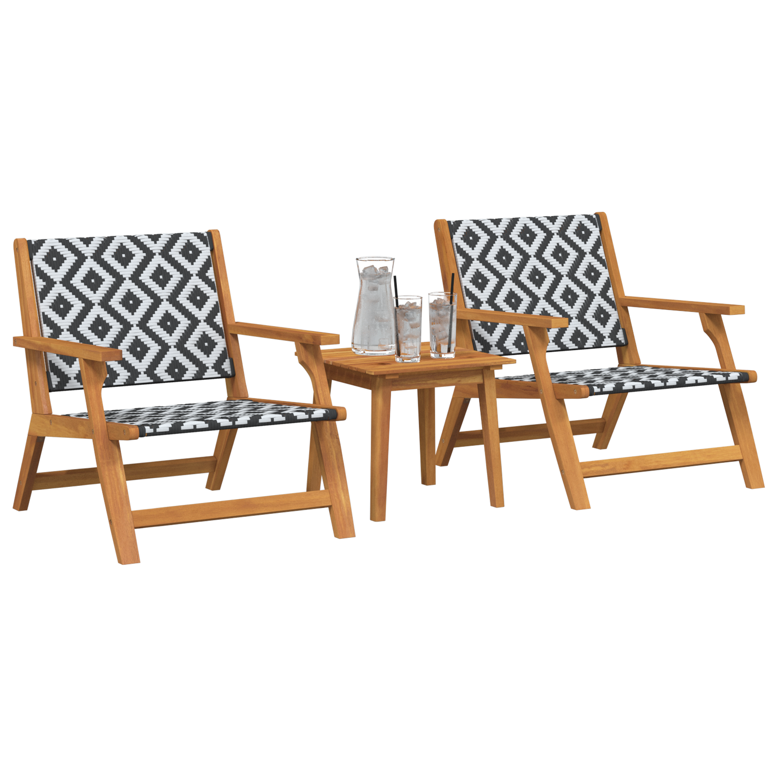 vidaXL Tuinstoelen met Tafel 3-delige Set Zwart en Wit Massief Acaciahout