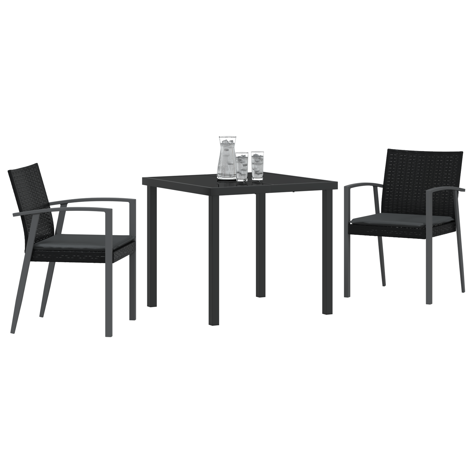 vidaXL 3-delige tuinset met kussens zwart poly rattan