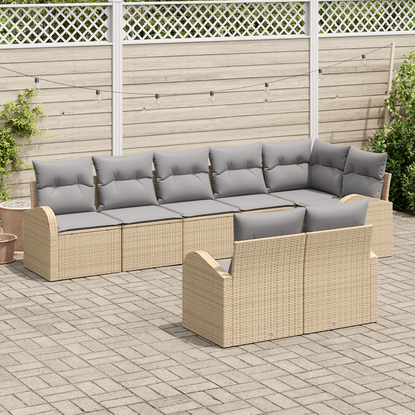 vidaXL 8-delige Tuinbankenset met kussens poly rattan beige