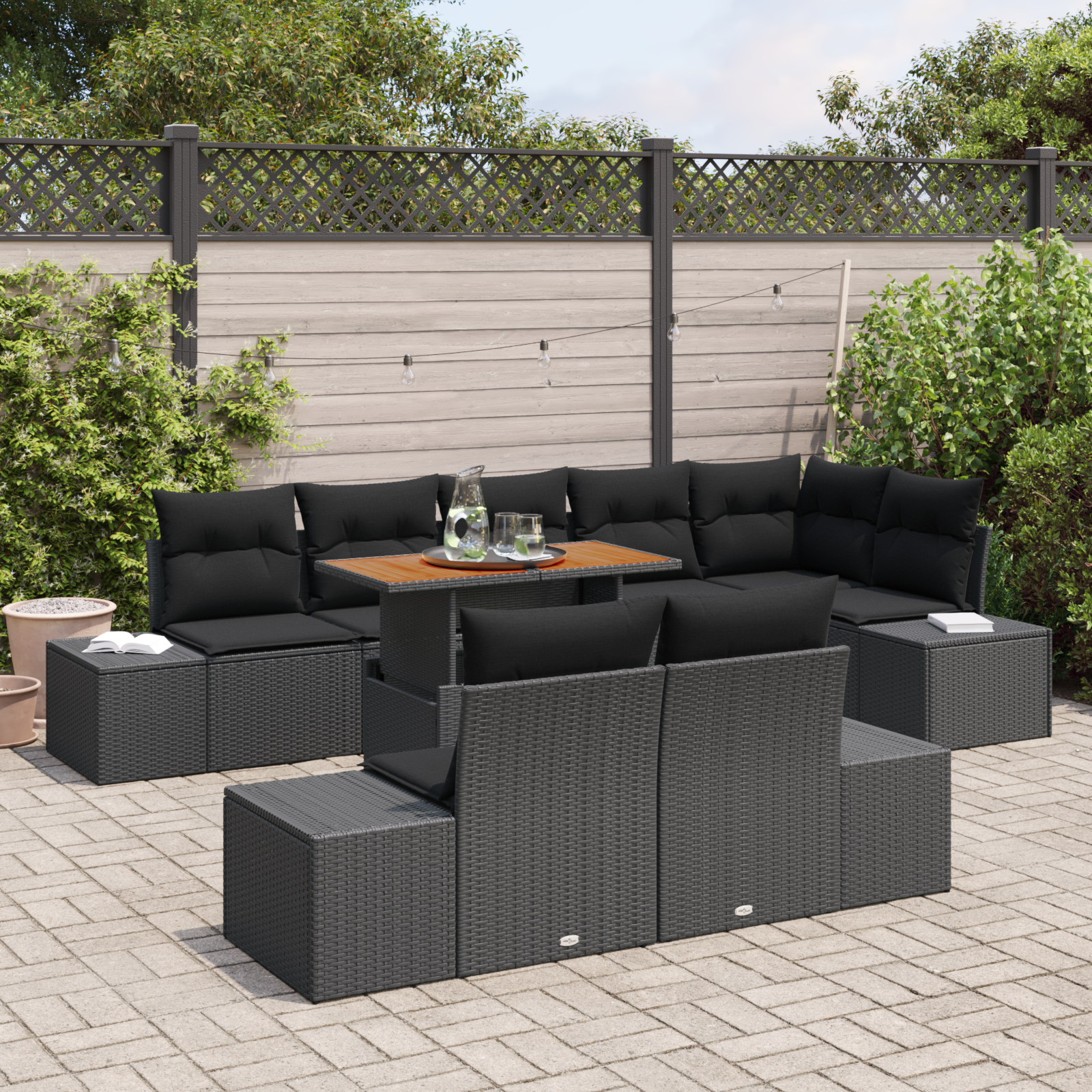 vidaXL 9-delige Tuinset met kussens poly rattan acaciahout zwart