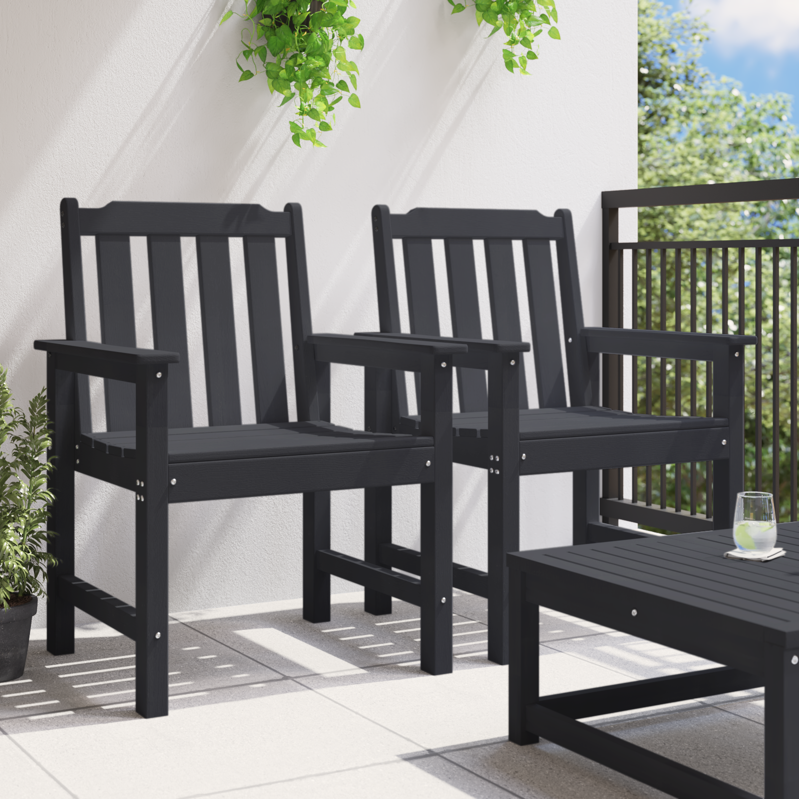 vidaXL Tuinstoelen 2 stuks Zwart HDPE