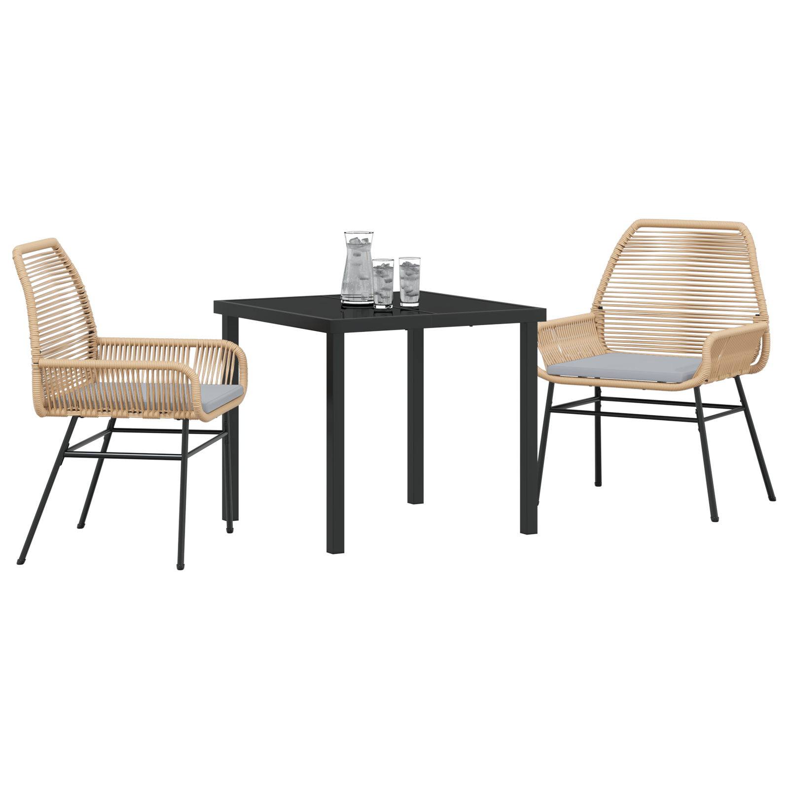 vidaXL 3-delige tuin eetset met kussens bruin poly rattan